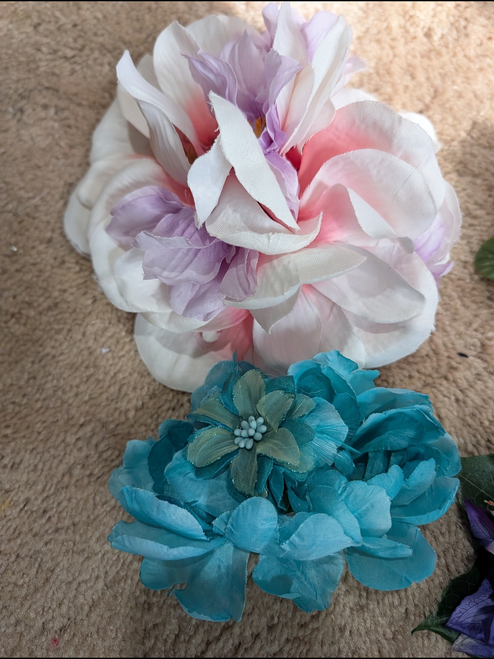 Handmade Pink & Teal Fabric Flower Hair Clips